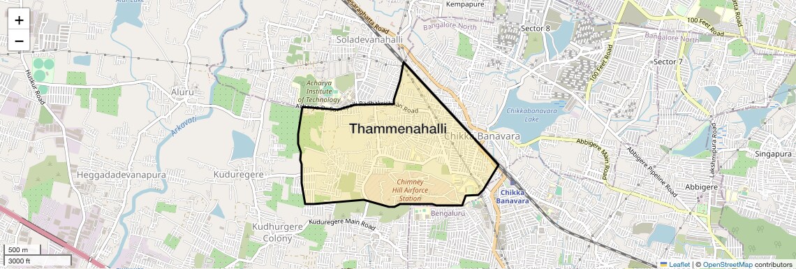 Location Map of Thammenahalli, Bangalore