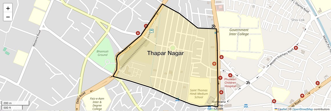 Location Map of Thapar Nagar, Meerut