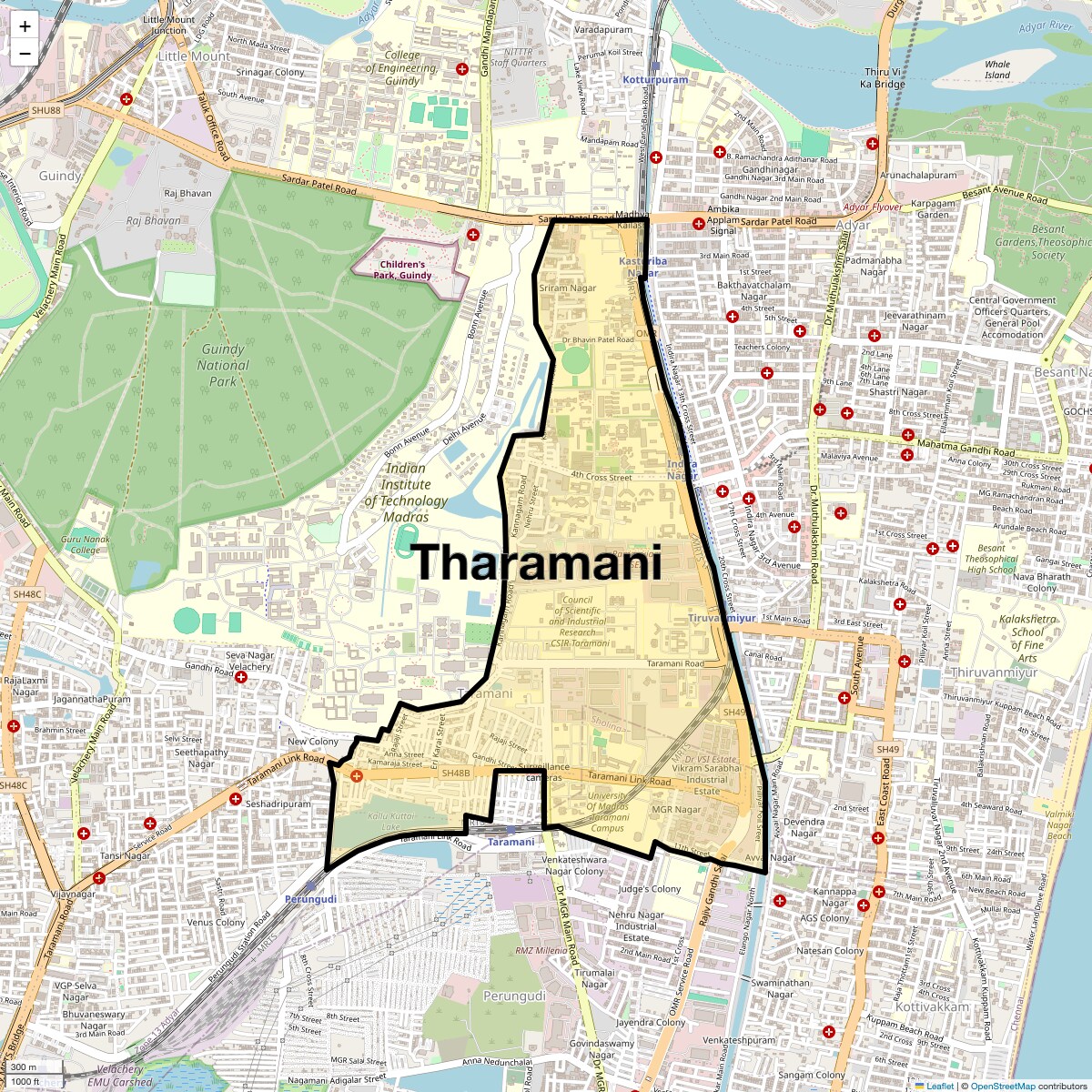 Location Map of Tharamani, Chennai