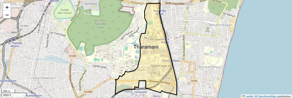 Location Map of Tharamani, Chennai