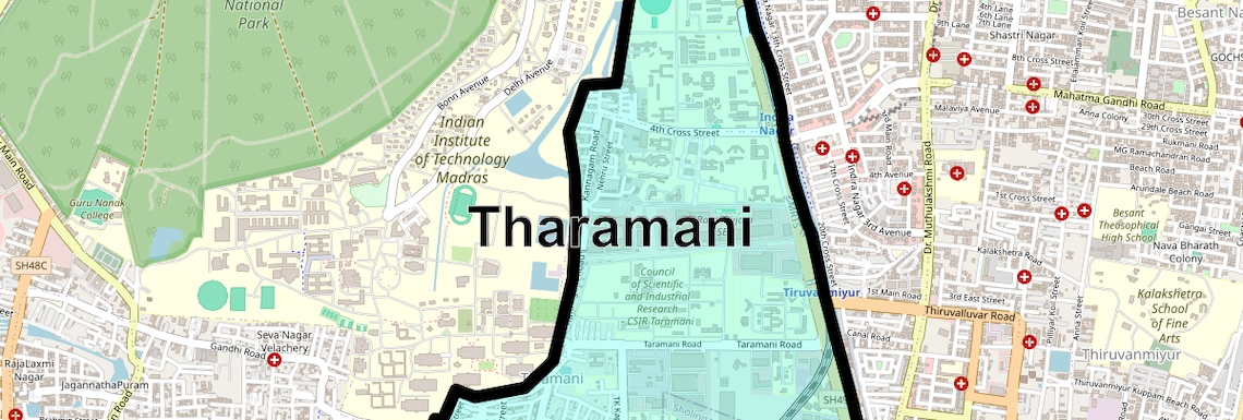 Location Map of Tharamani, Chennai
