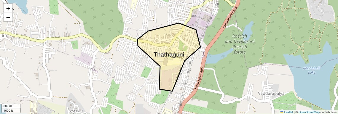 Location Map of Thathaguni, Bangalore