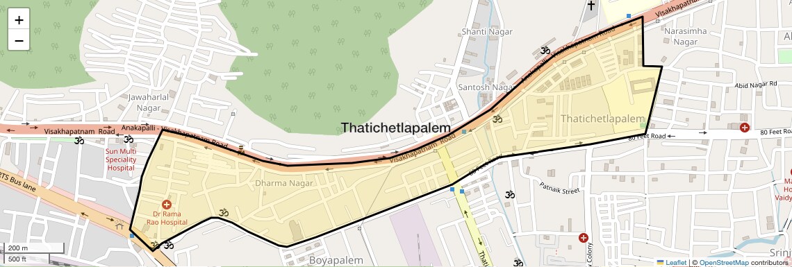 Location Map of Thatichetlapalem, Vizag