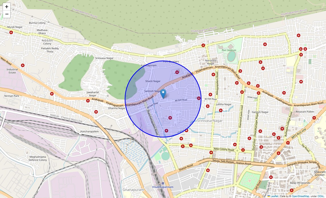 Location Map of Thatichetlapalem, Vizag
