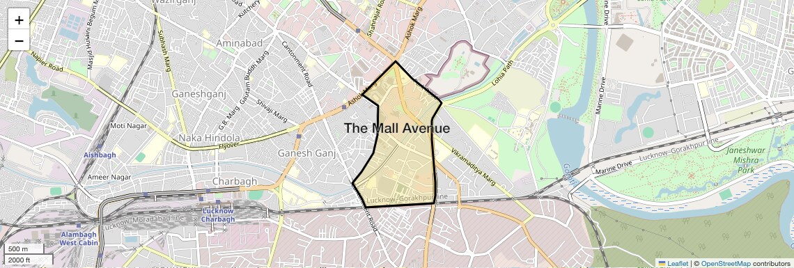 Location Map of The Mall Avenue, Lucknow