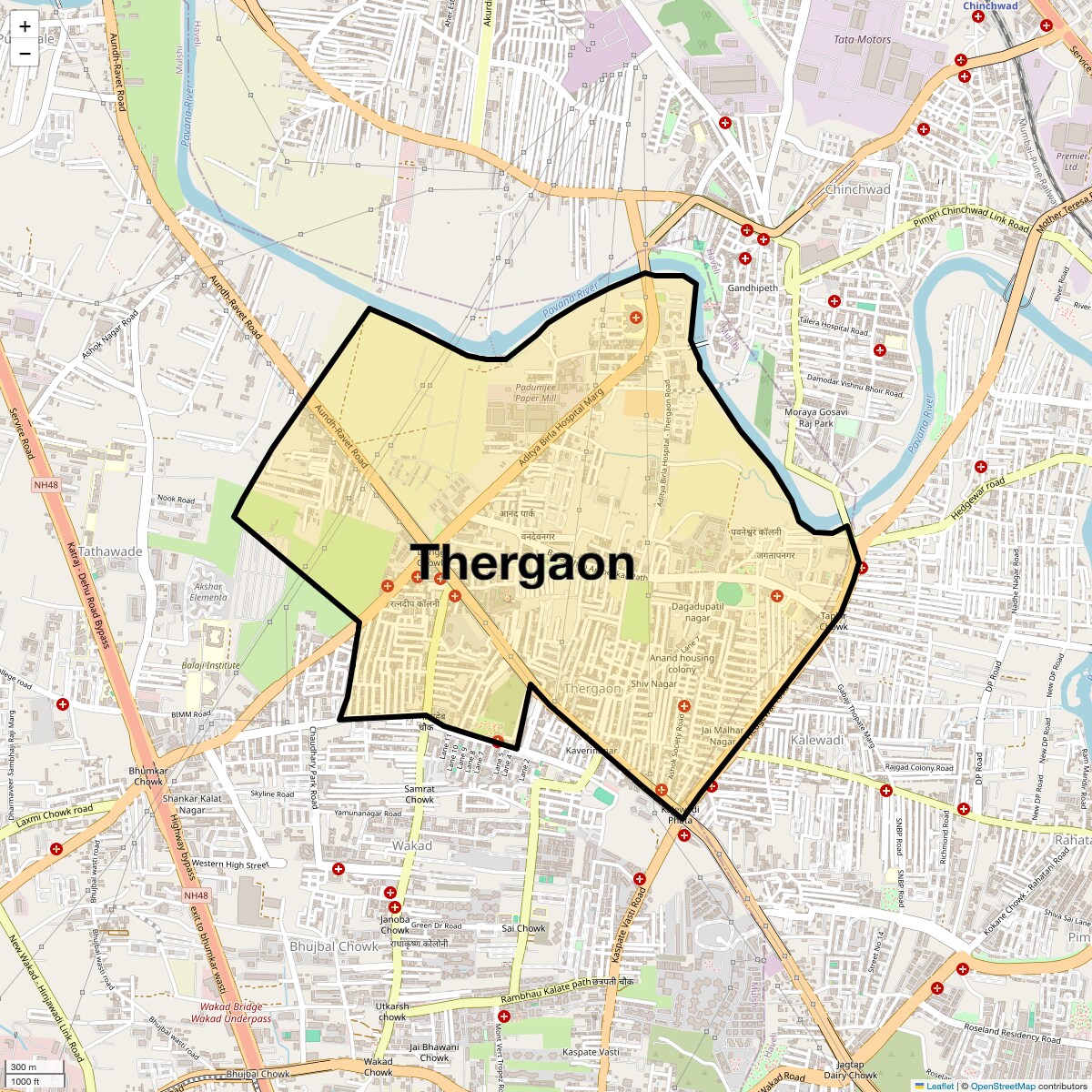 Location Map of Thergaon, Pune