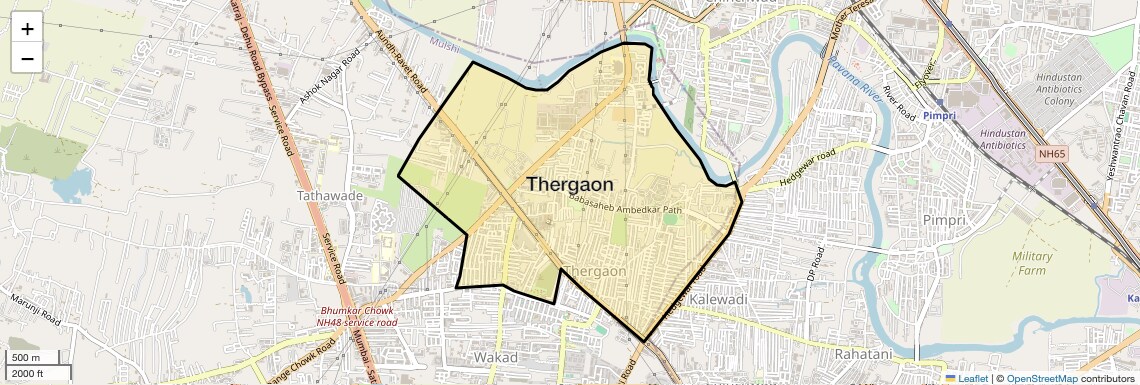 Location Map of Thergaon, Pune