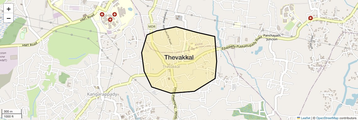 Location Map of Thevakkal, Kochi