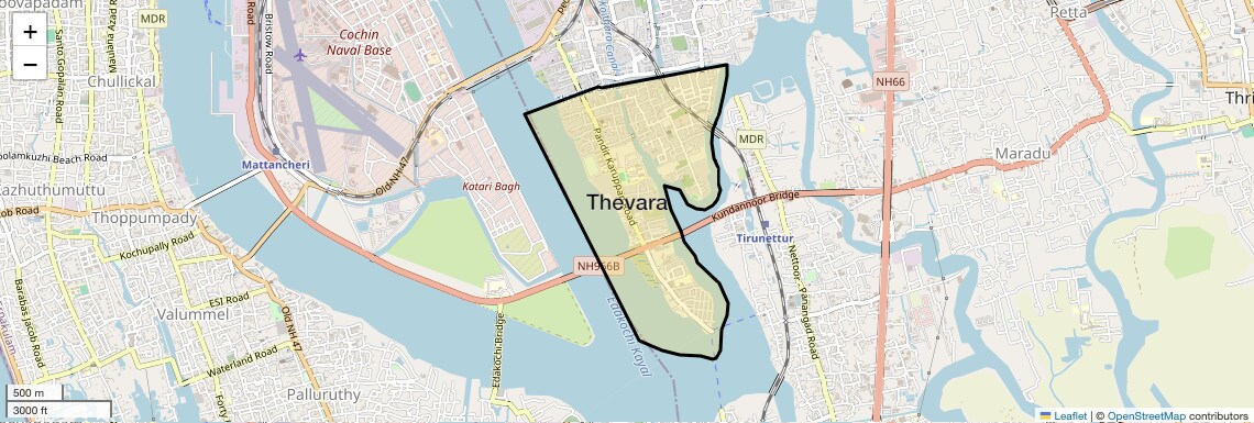 Location Map of Thevara, Kochi