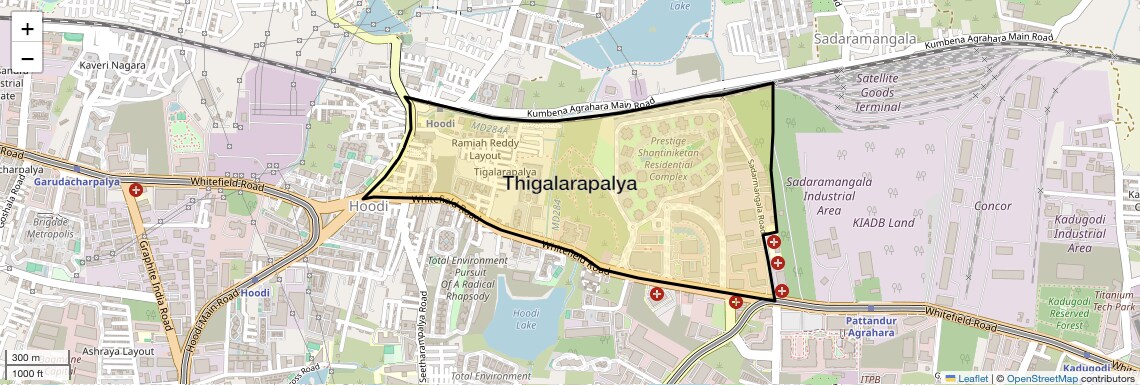 Location Map of Thigalarapalya, Bangalore