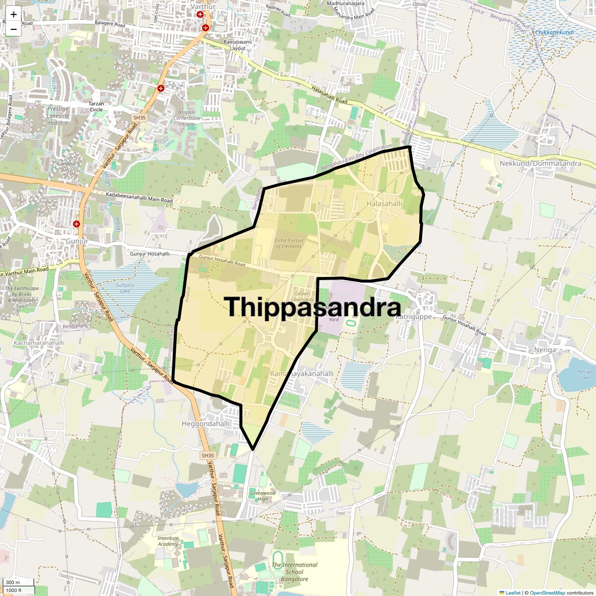 Location Map of Thippasandra, Bangalore