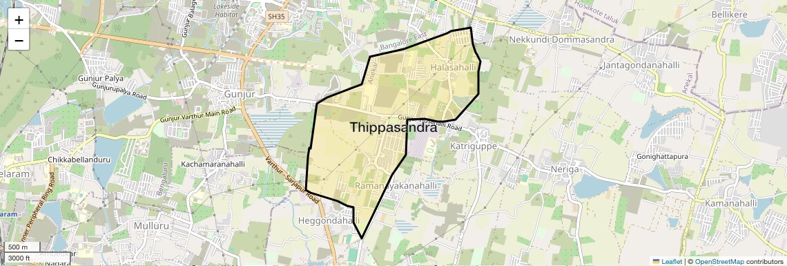 Location Map of Thippasandra, Bangalore