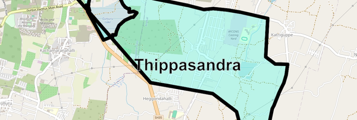 Location Map of Thippasandra, Bangalore