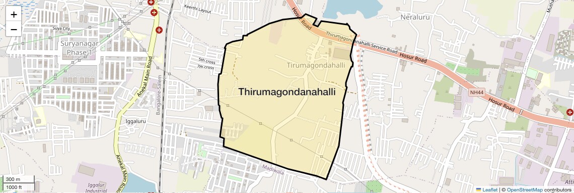 Location Map of Thirumagondanahalli, Bangalore