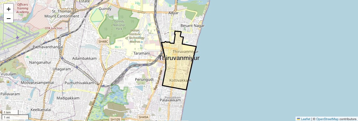 Location Map of Thiruvanmiyur, Chennai