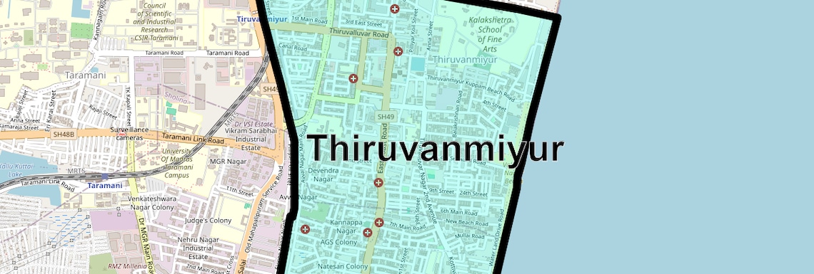 Location Map of Thiruvanmiyur, Chennai
