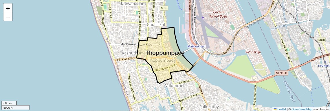 Location Map of Thoppumpady, Kochi