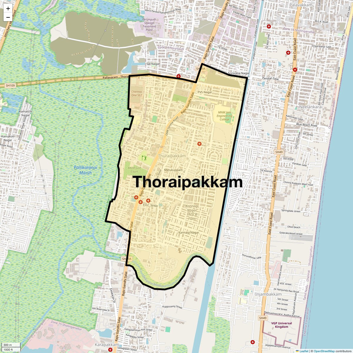 Location Map of Thoraipakkam, Chennai