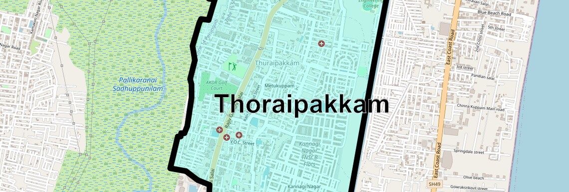 Location Map of Thoraipakkam, Chennai