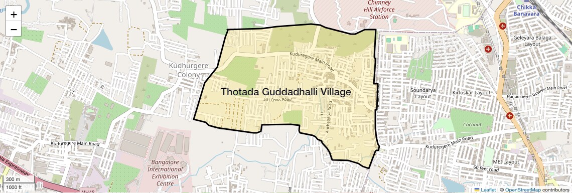 Location Map of Thotada Guddadhalli Village, Bangalore