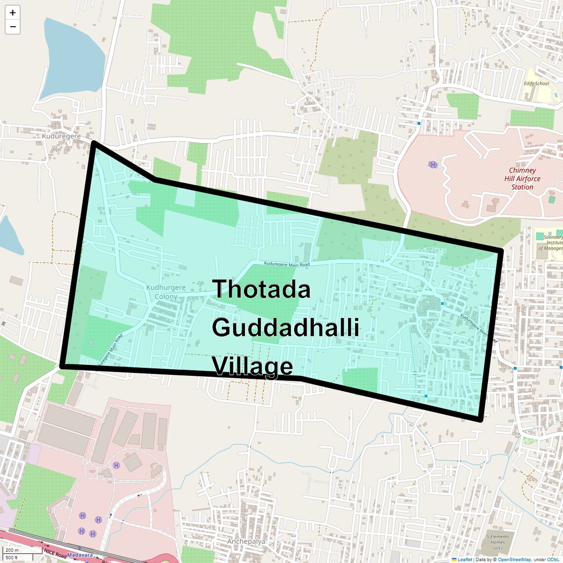Location Map of Thotada Guddadhalli Village, Bangalore