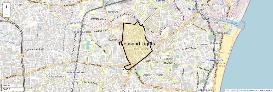 Location Map of Thousand Lights, Chennai