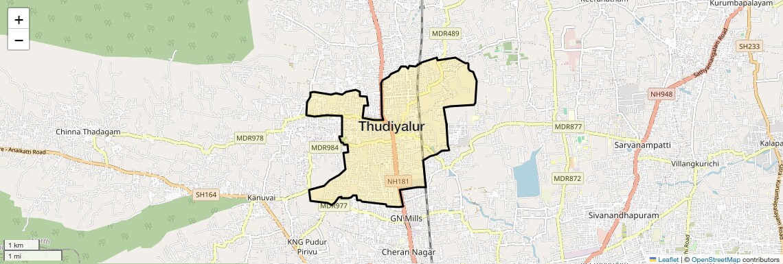 Location Map of Thudiyalur, Coimbatore
