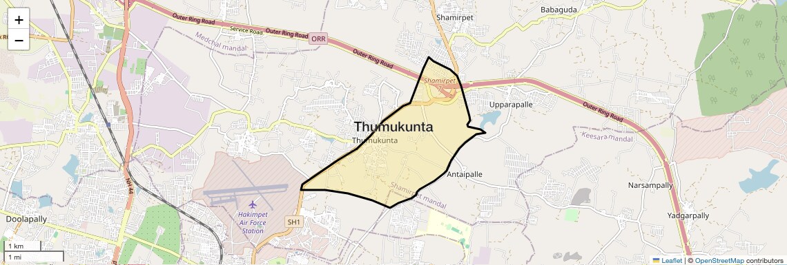Location Map of Thumukunta, Hyderabad