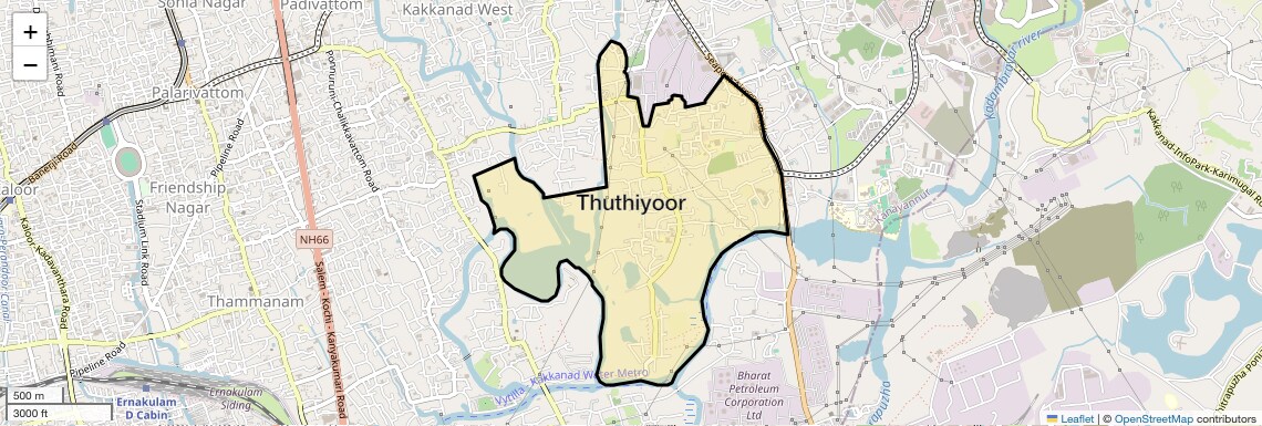 Location Map of Thuthiyoor, Kochi