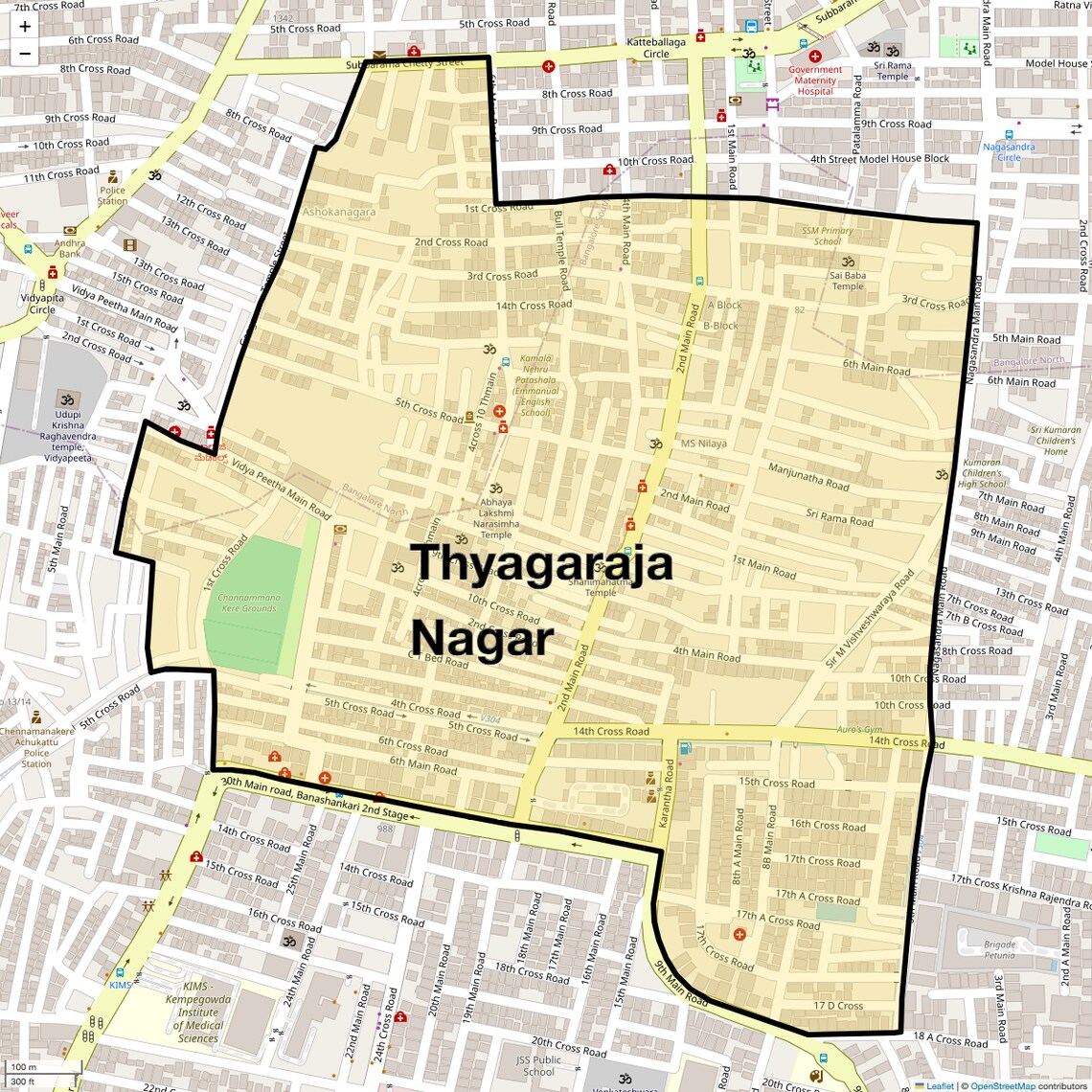Location Map of Thyagaraja Nagar, Bangalore