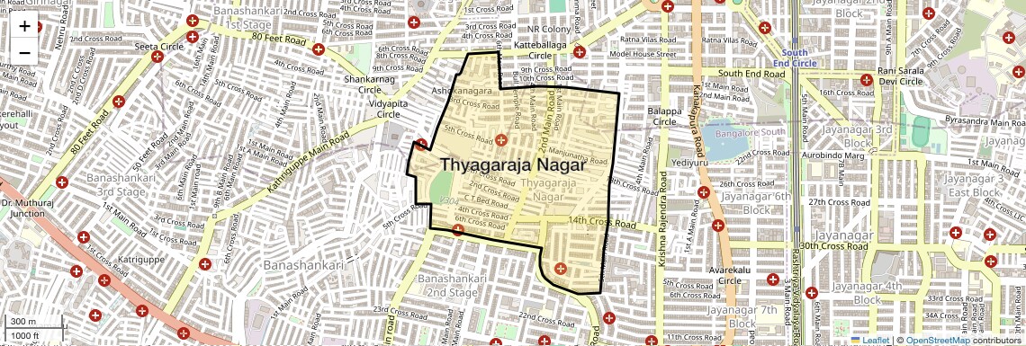Location Map of Thyagaraja Nagar, Bangalore