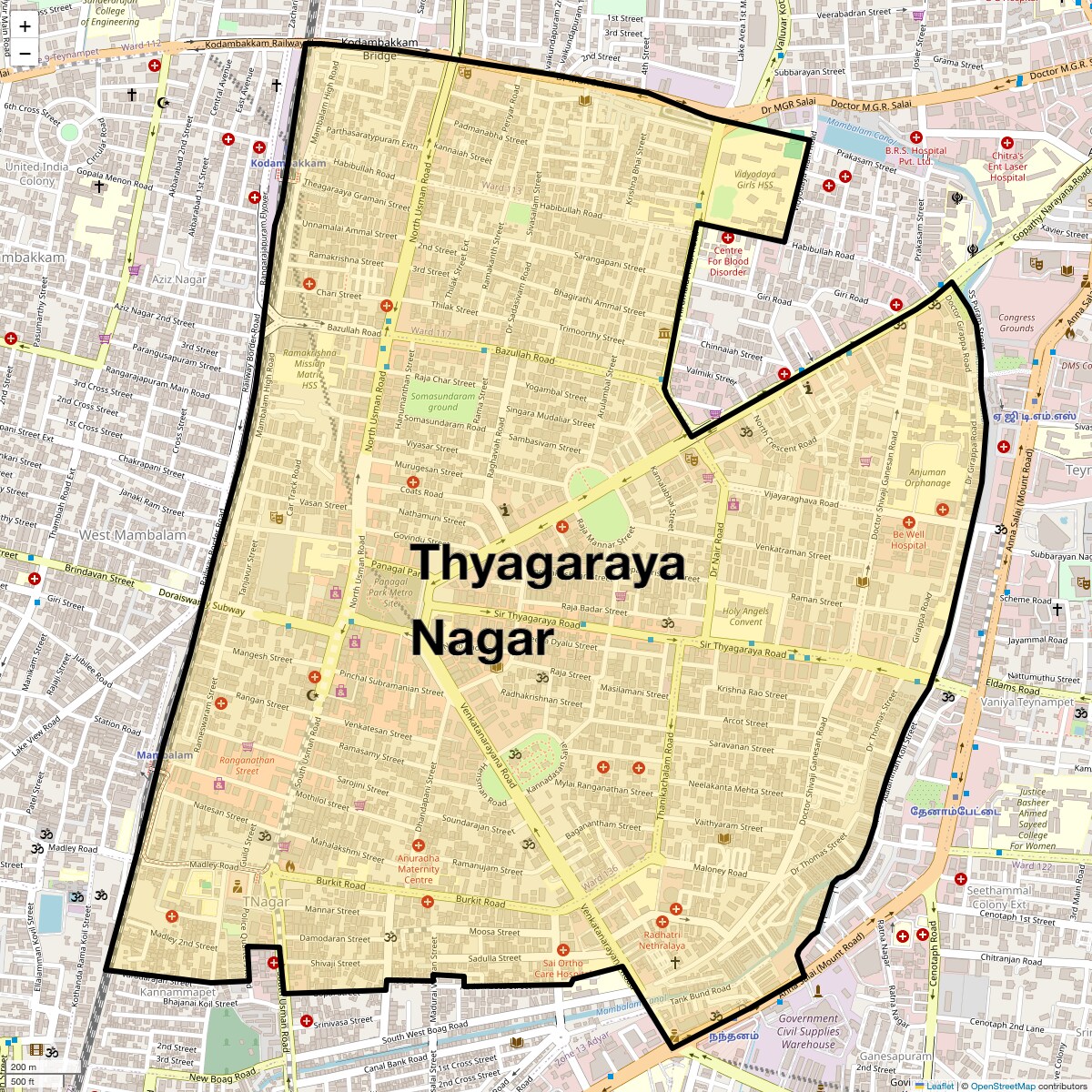 Location Map of Thyagaraya Nagar, Chennai