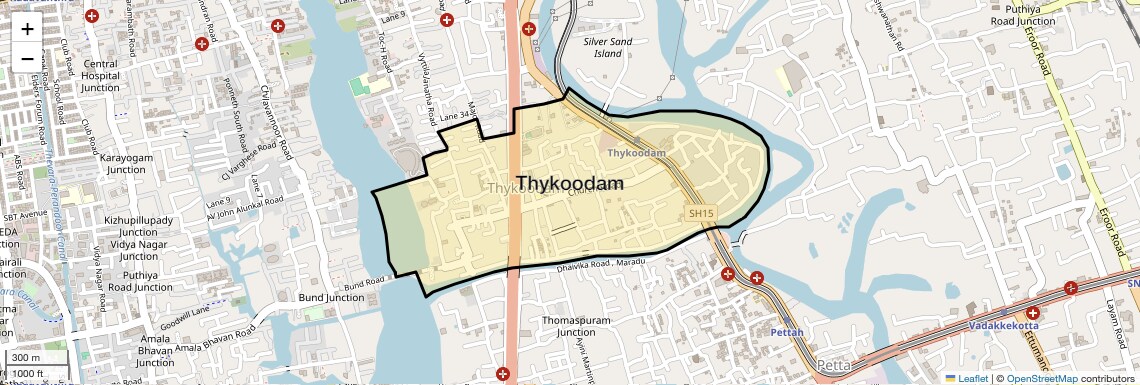 Location Map of Thykoodam, Kochi