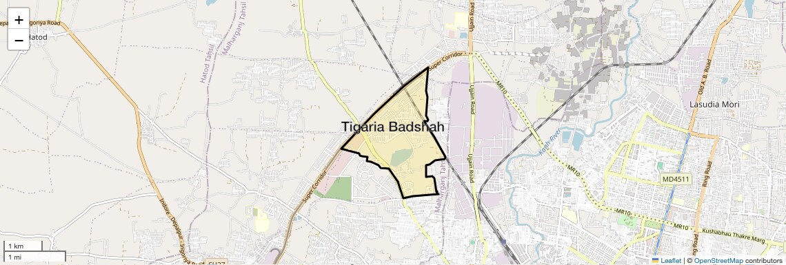 Location Map of Tigaria Badshah, Indore