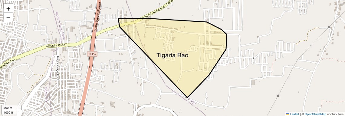 Location Map of Tigaria Rao, Indore