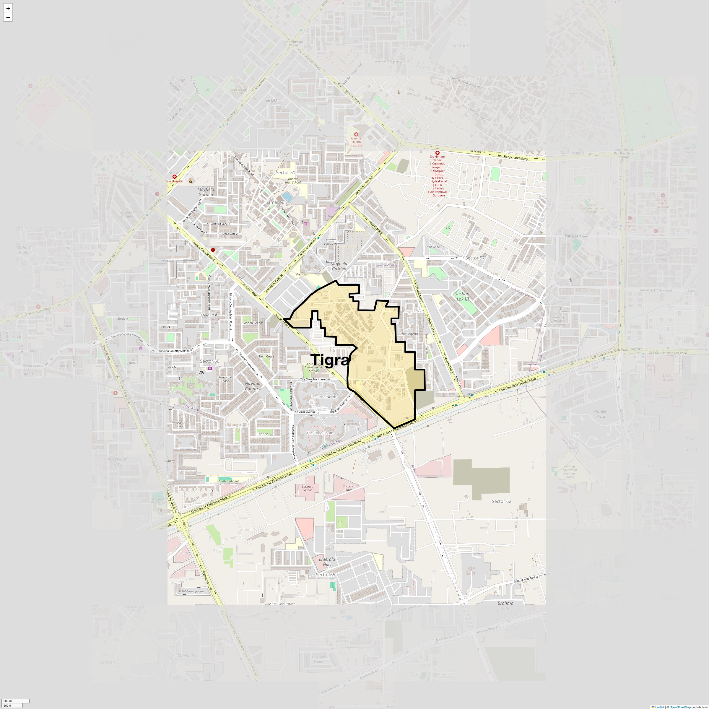 Location Map of Tigra, Gurgaon