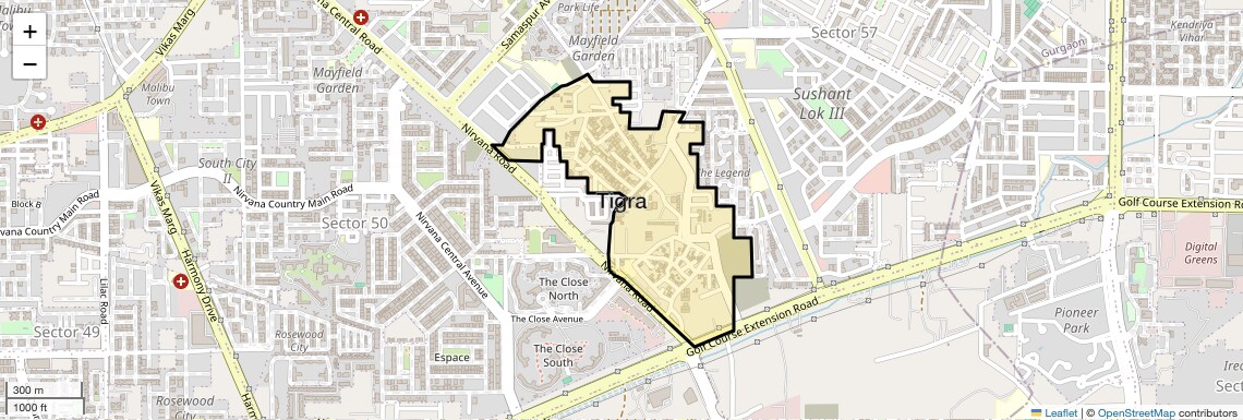 Location Map of Tigra, Gurgaon