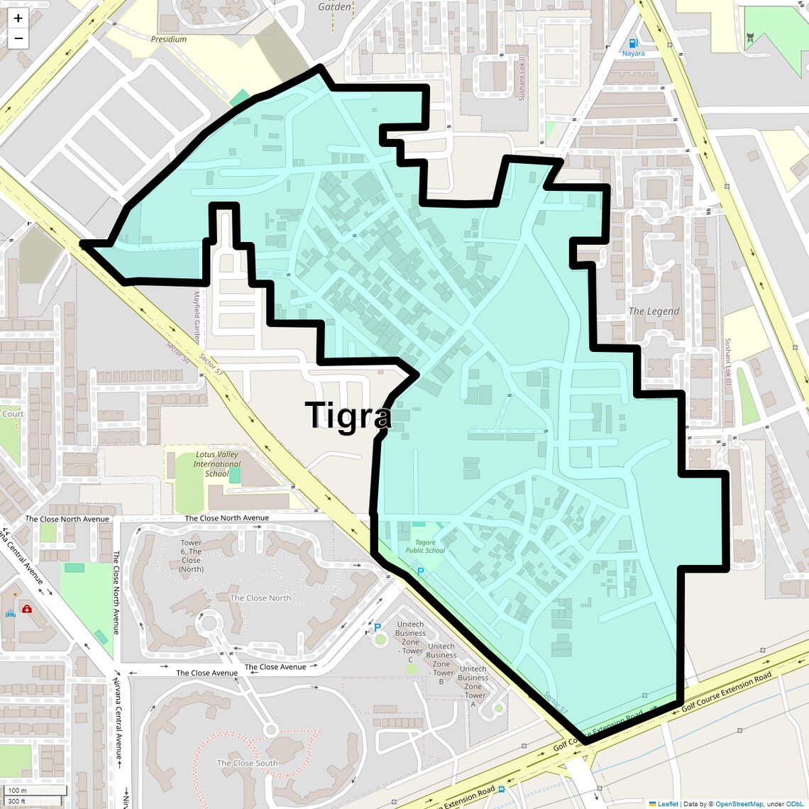 Location Map of Tigra, Gurgaon