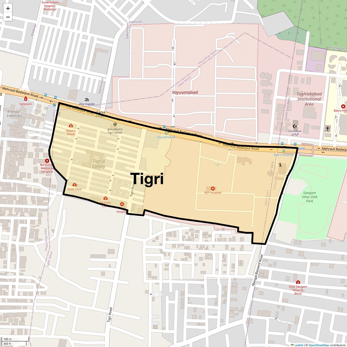 Location Map of Tigri, Delhi