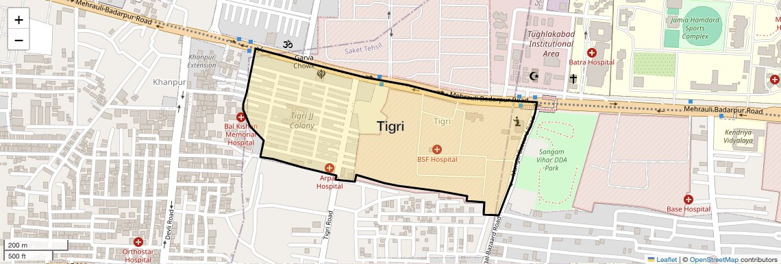 Location Map of Tigri, Delhi