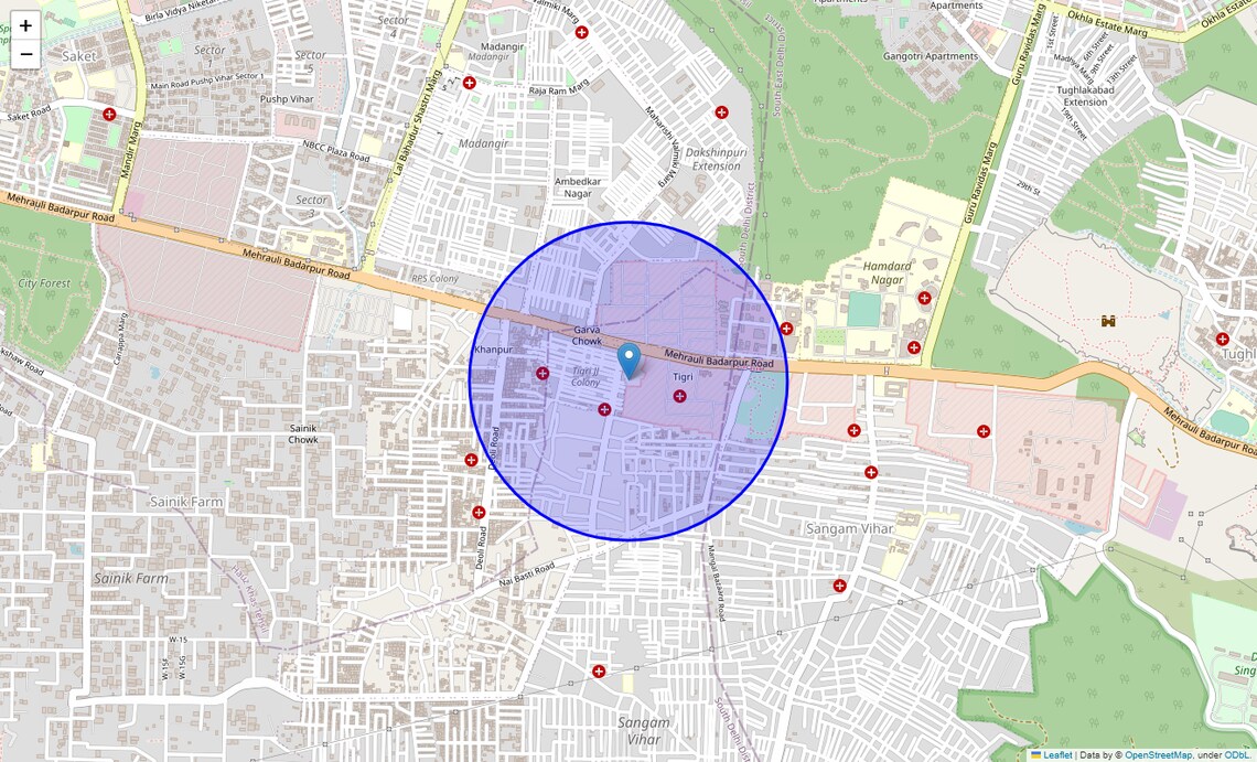 Location Map of Tigri, Delhi
