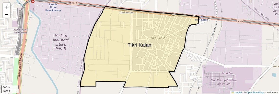 Location Map of Tikri Kalan, Delhi