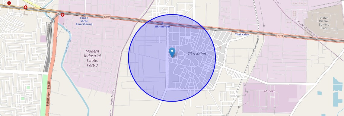 Location Map of Tikri Kalan, Delhi