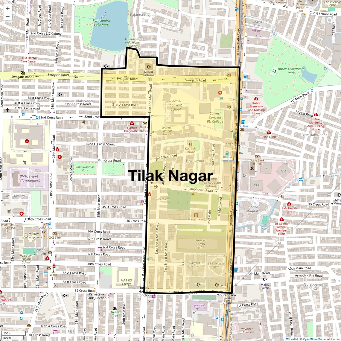 Location Map of Tilak Nagar, Bangalore