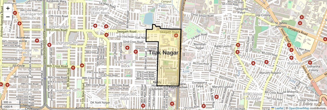 Location Map of Tilak Nagar, Bangalore