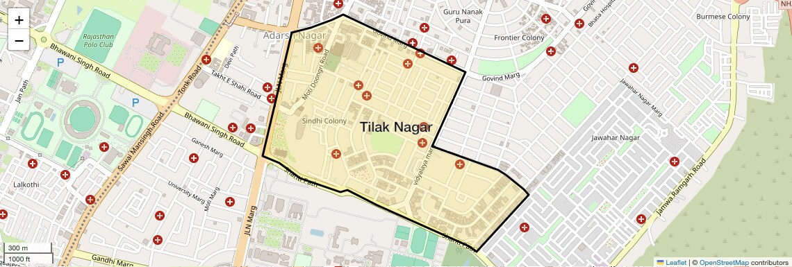 Location Map of Tilak Nagar, Jaipur