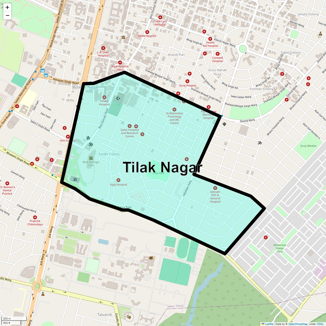 Location Map of Tilak Nagar, Jaipur