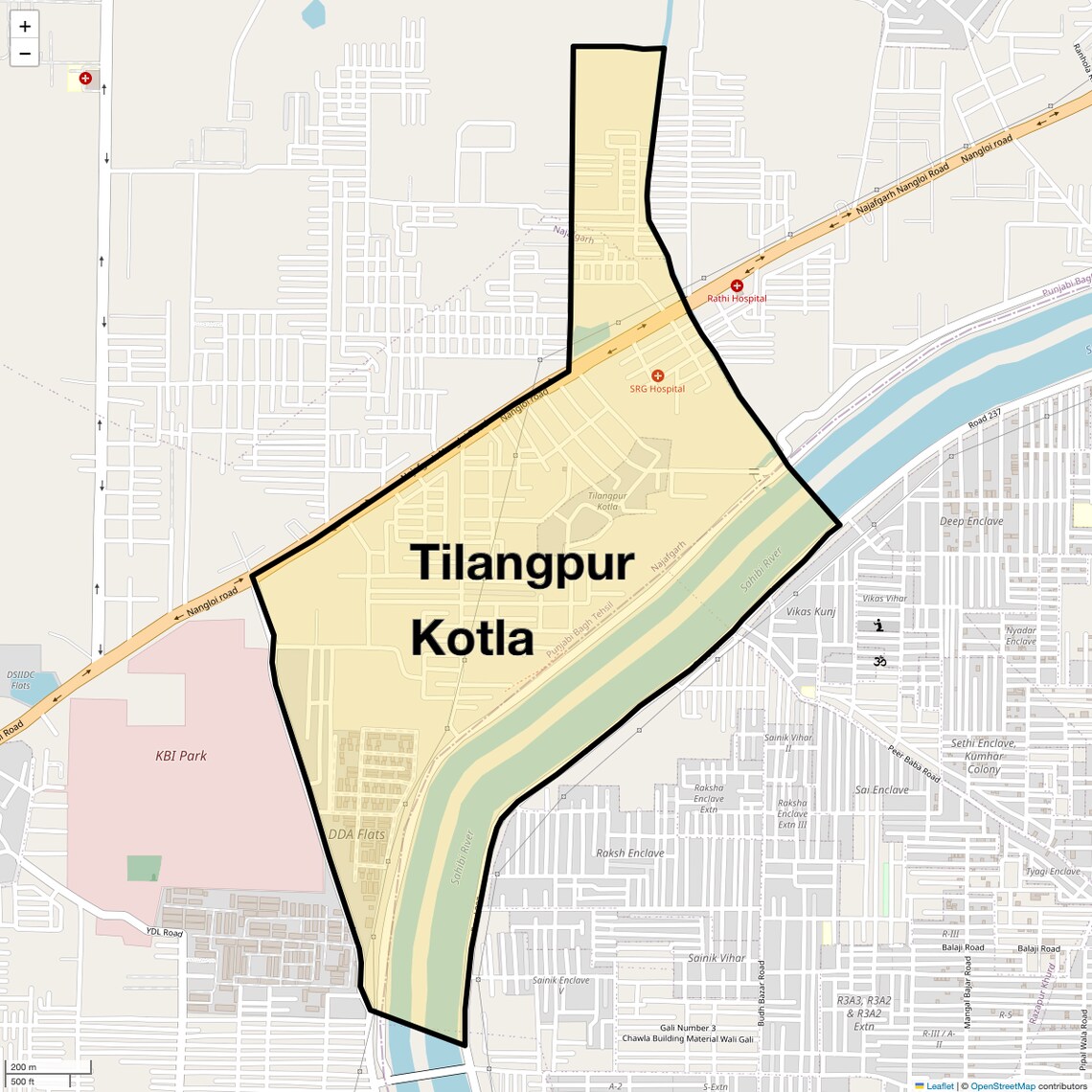 Location Map of Tilangpur Kotla, Delhi