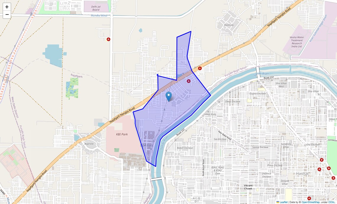 Location Map of Tilangpur Kotla, Delhi