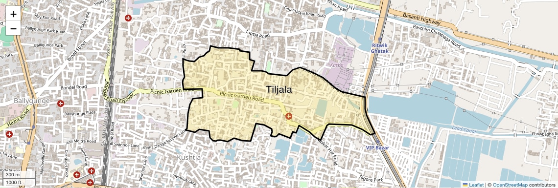 Location Map of Tiljala, Kolkata